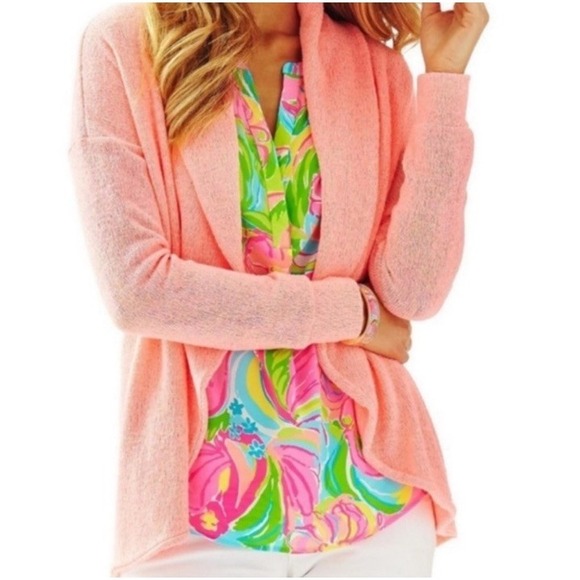 Lilly Pulitzer Sweaters - Lilly Pulitzer Martha Draped Cardigan L Coral Pink Open Front Shawl Collar